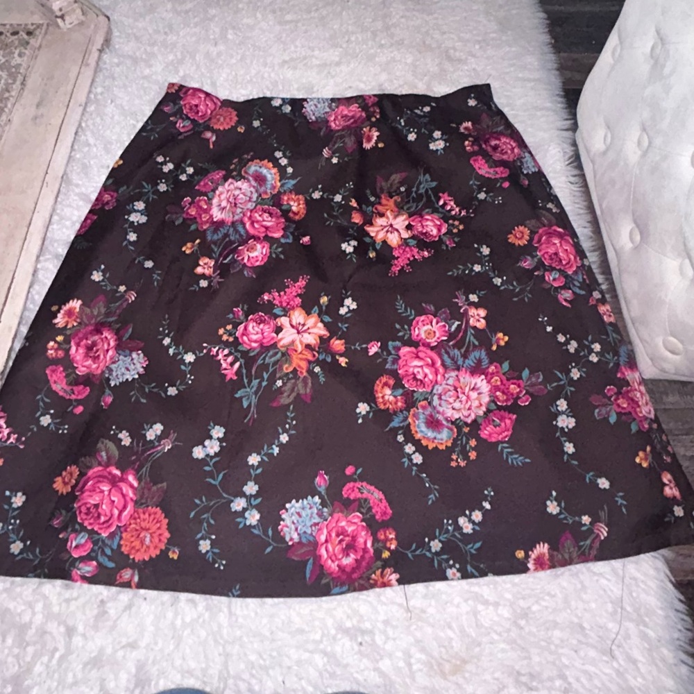 Pendleton plus Skirt Silk Wool bld Floral midi skirt brown lined 26
